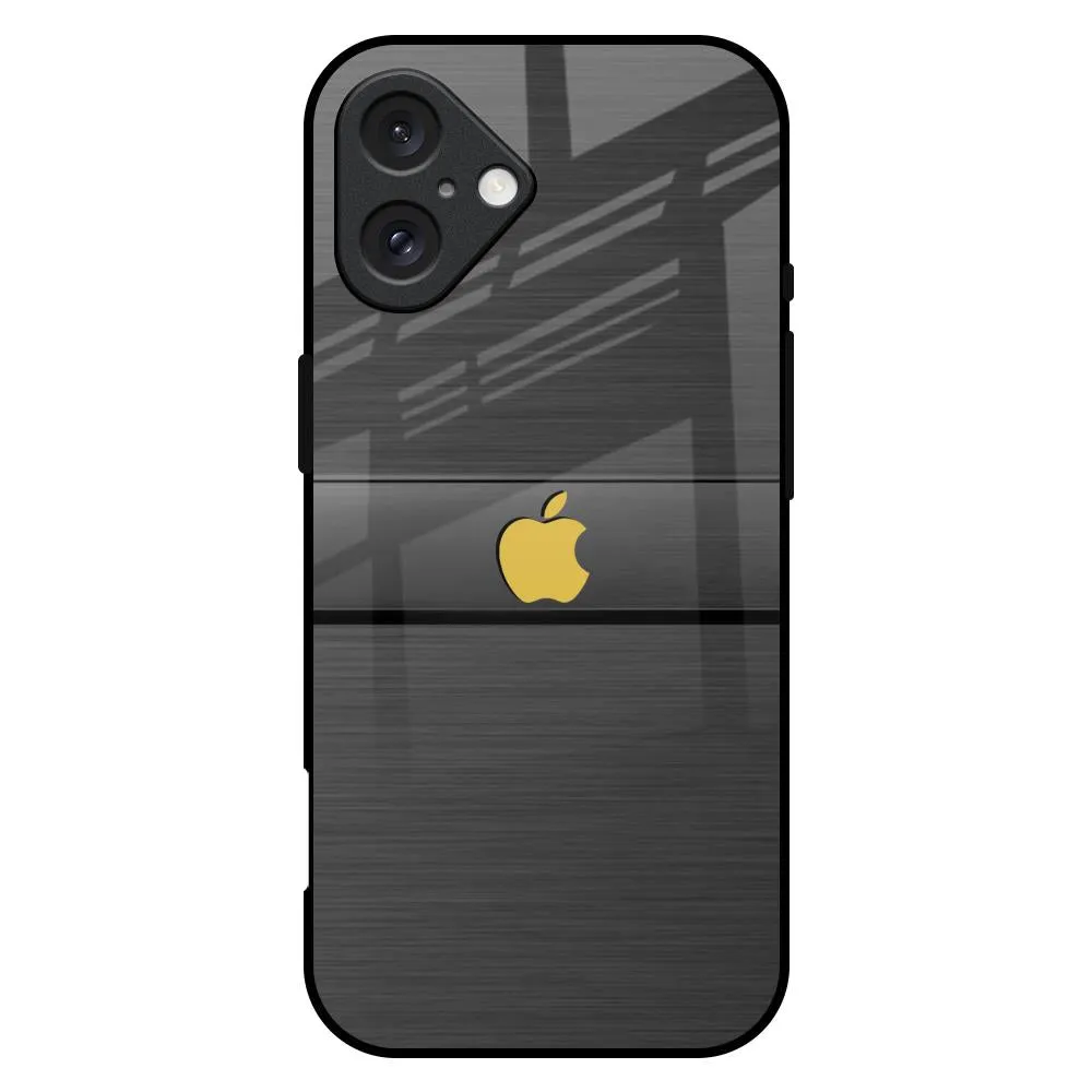 Glossy Texture Layer Grey Metallic Glass Case For iPhone 16 Plus