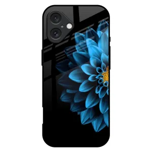 Luxury Edge Texture Half Blue Flower Glass Case for iPhone 16 Plus