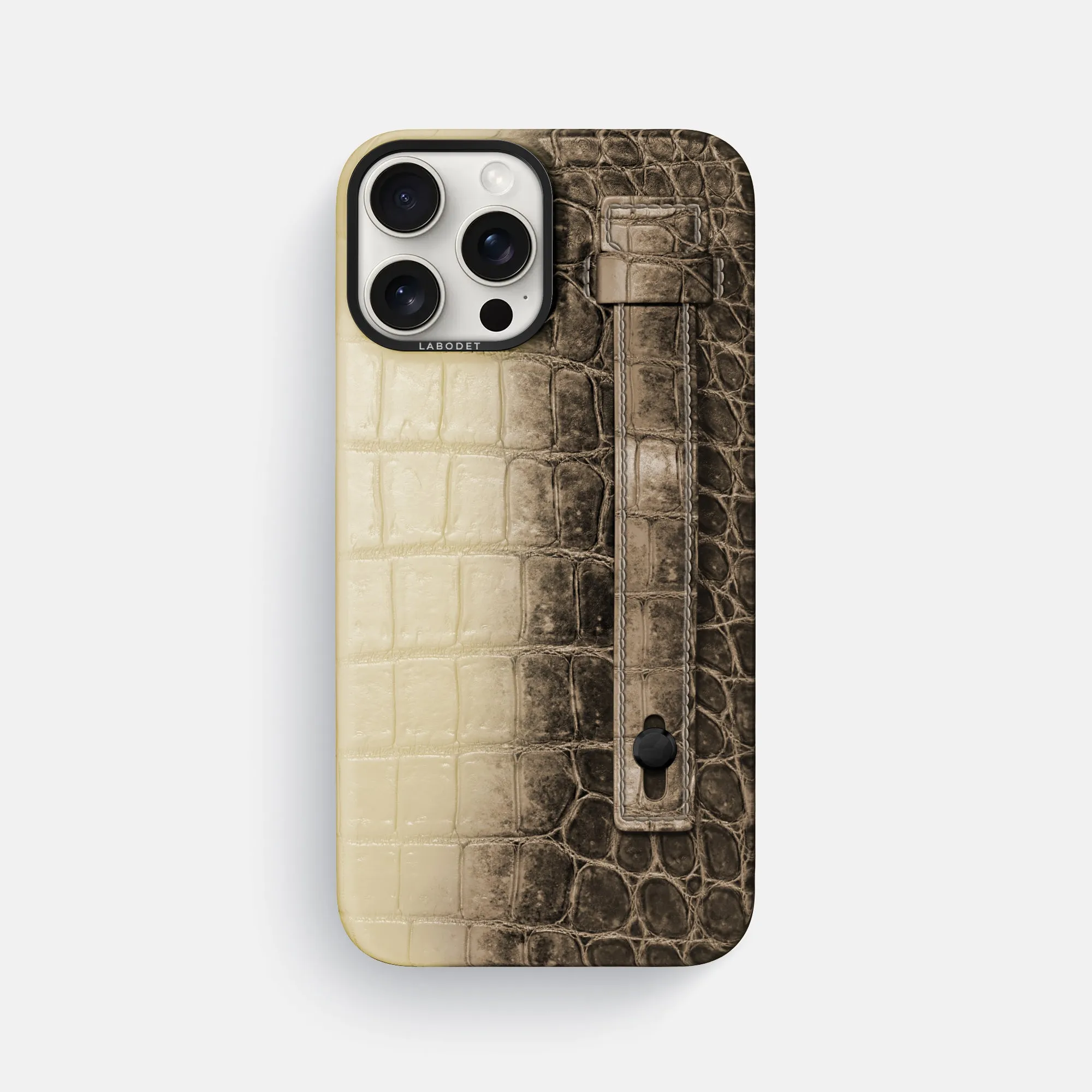 Hand Strap Case For iPhone 16 Pro Max In Himalayan Crocodile Hybrid Texture Design