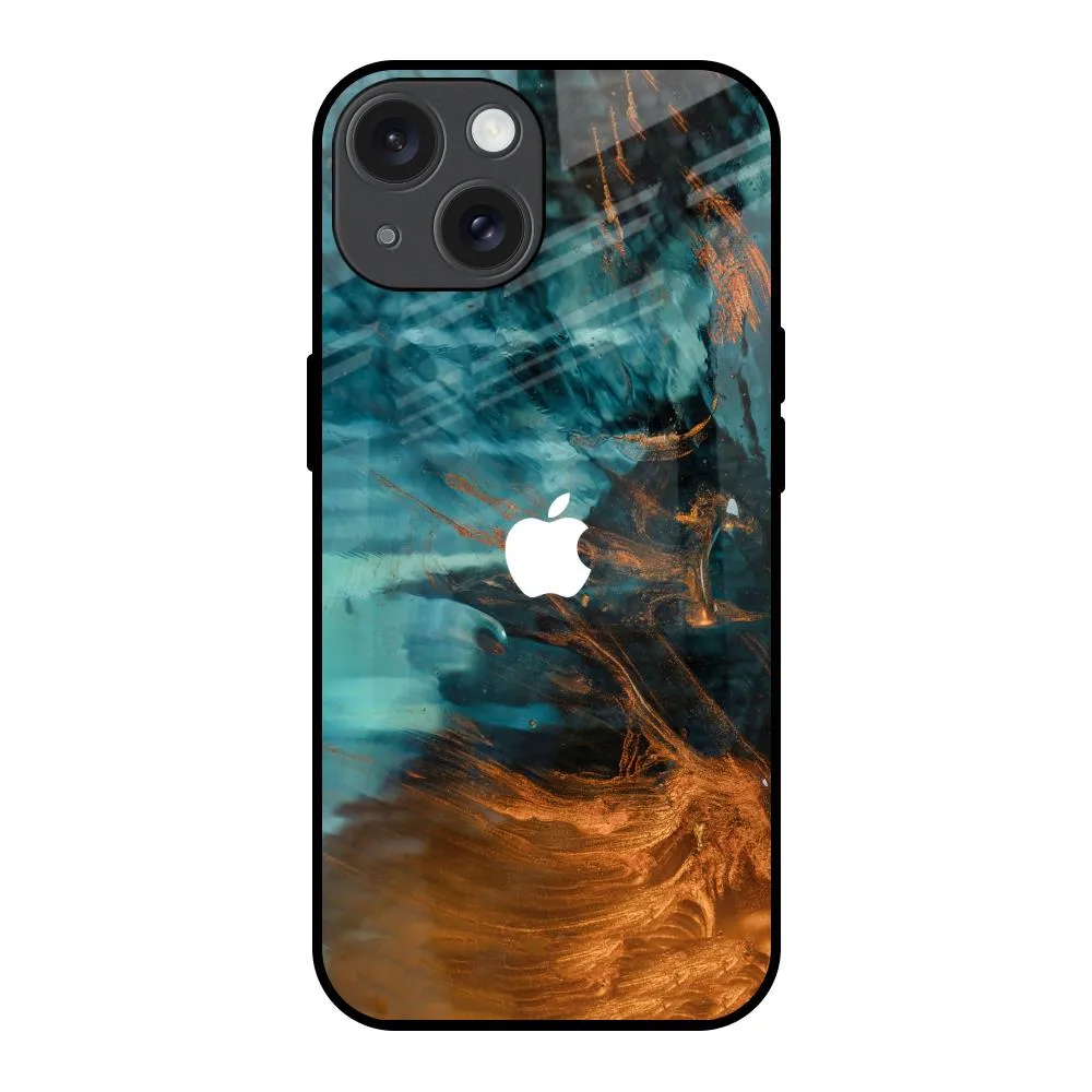 Hard Shell Golden Splash Glass Case for iPhone 15