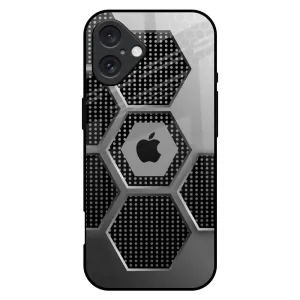 Modern Texture Build Hexagon Style Glass Case For iPhone 16 Plus