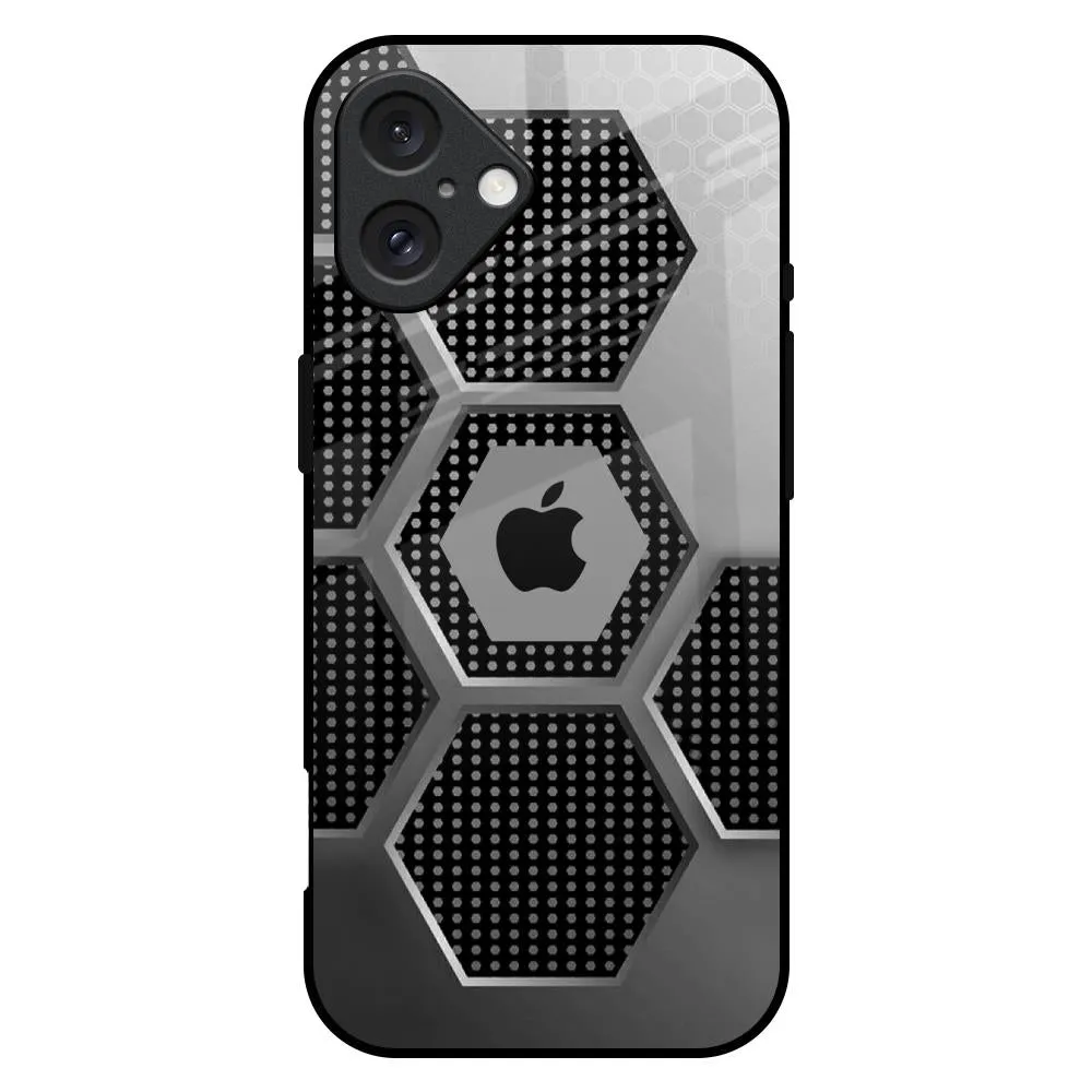 Modern Texture Build Hexagon Style Glass Case For iPhone 16 Plus