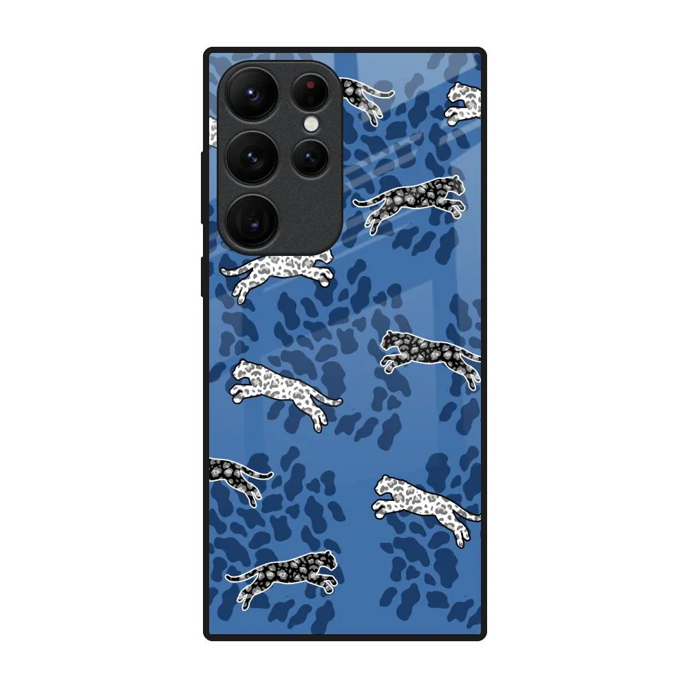 Blue Cheetah Glass Case for Samsung Galaxy S22 Ultra 5G Edge Reinforced