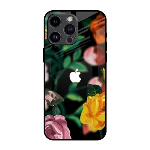 Luxury Accent Shock Frame Flowers & Butterfly Glass Case for iPhone 14 Pro Max