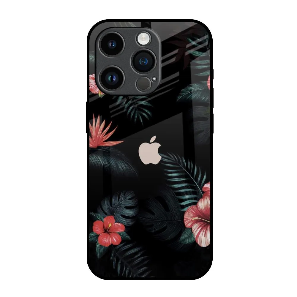 Tropical Art Flower Glass Case for iPhone 14 Pro Flexible frame Hard Plastic