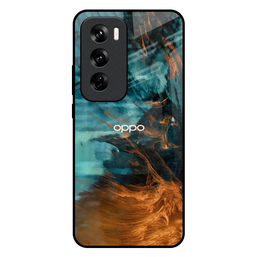 Protective Finish Golden Splash Glass Case for Oppo Reno 12 5G