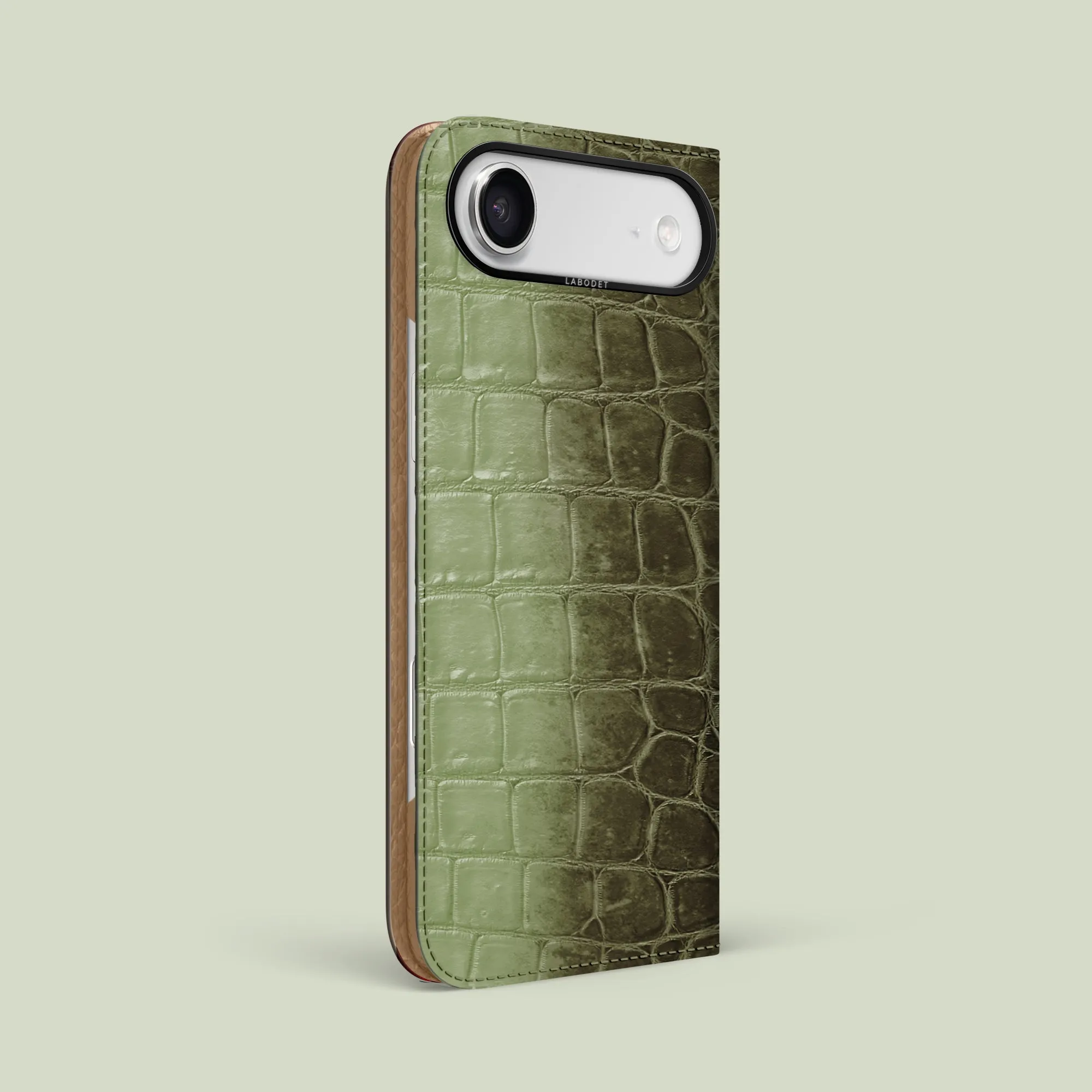 Outdoor Travel Durable Look Folio Case Celadon Green For iPhone 17 Air In Himalayan Crocodile