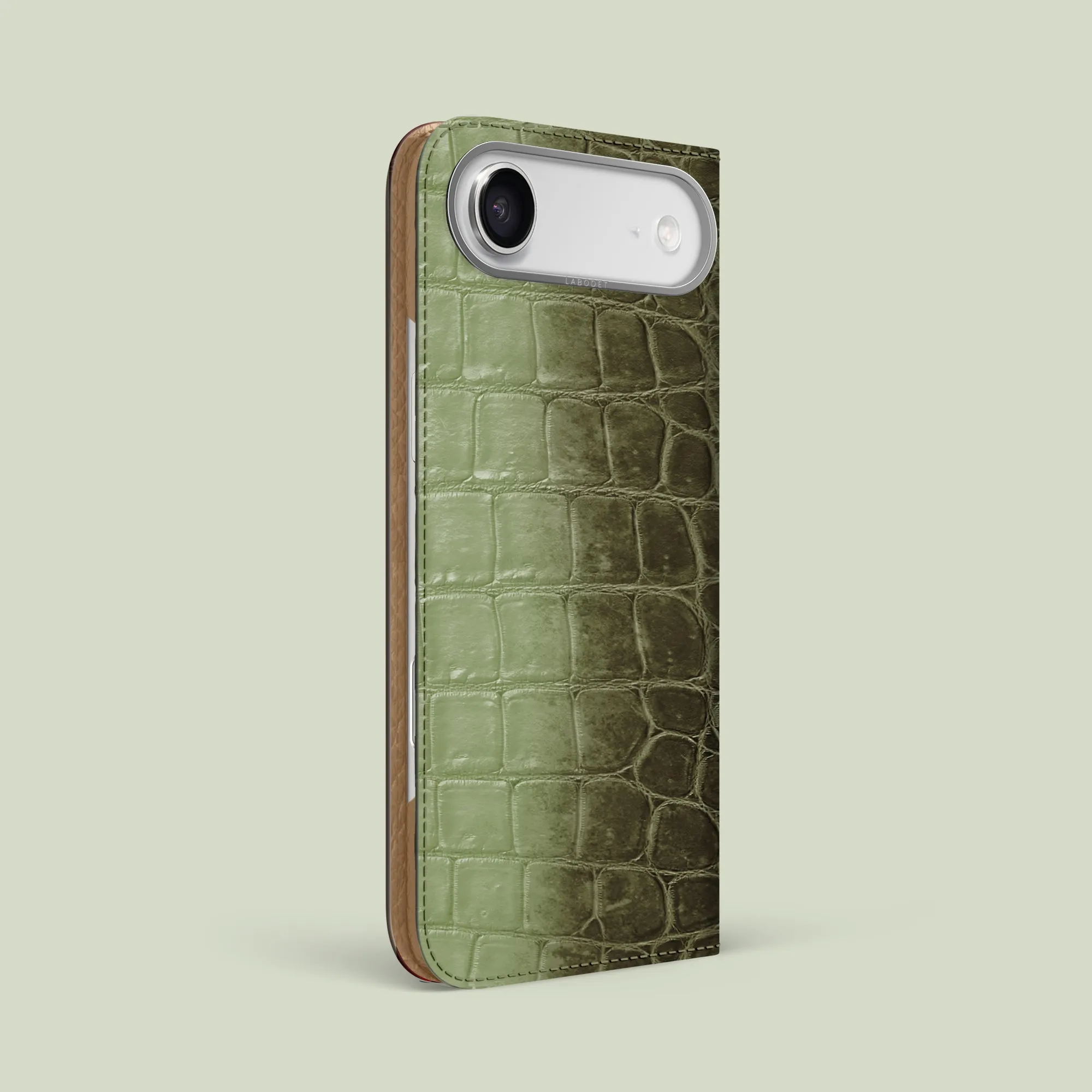 Luxury Grip Light Frame Folio Case Celadon Green For iPhone 17 Air In Himalayan Crocodile