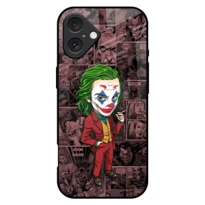 Joker Cartoon Glass Case for iPhone 16 Plus Classic Frame Soft Surface