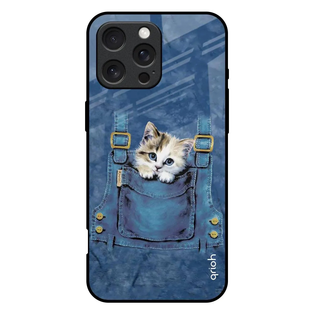 Rugged Build Texture Modern Accent Kitty In Pocket Glass Case For iPhone 16 Pro Max