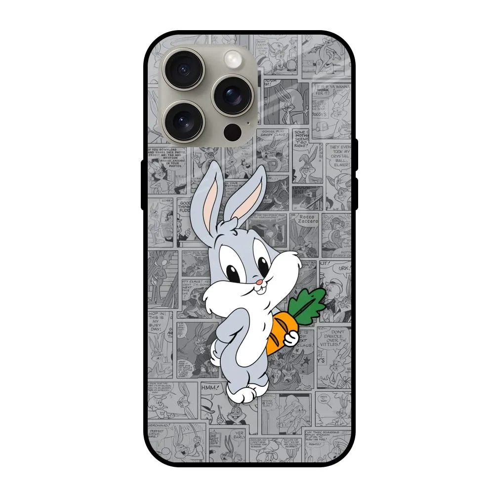 Cute Baby Bunny Glass Case for iPhone 15 Pro Max Simple Style