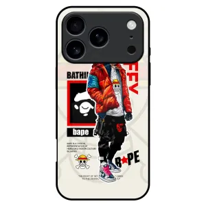 Smooth Feel Soft Touching Bape Luffy Glass Case for iPhone 17 Pro Max