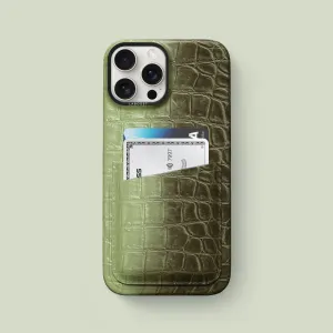 Clear Frame Double Card Case Celadon Green For iPhone 16 Pro Max In Himalayan Crocodile