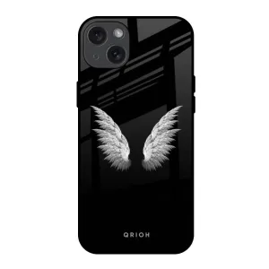 Soft touch layer White Angel Wings Glass Case for iPhone 15 Plus
