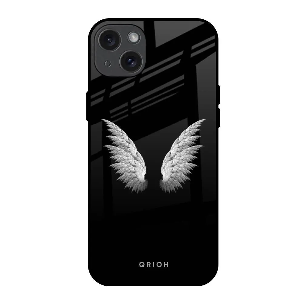 Soft touch layer White Angel Wings Glass Case for iPhone 15 Plus