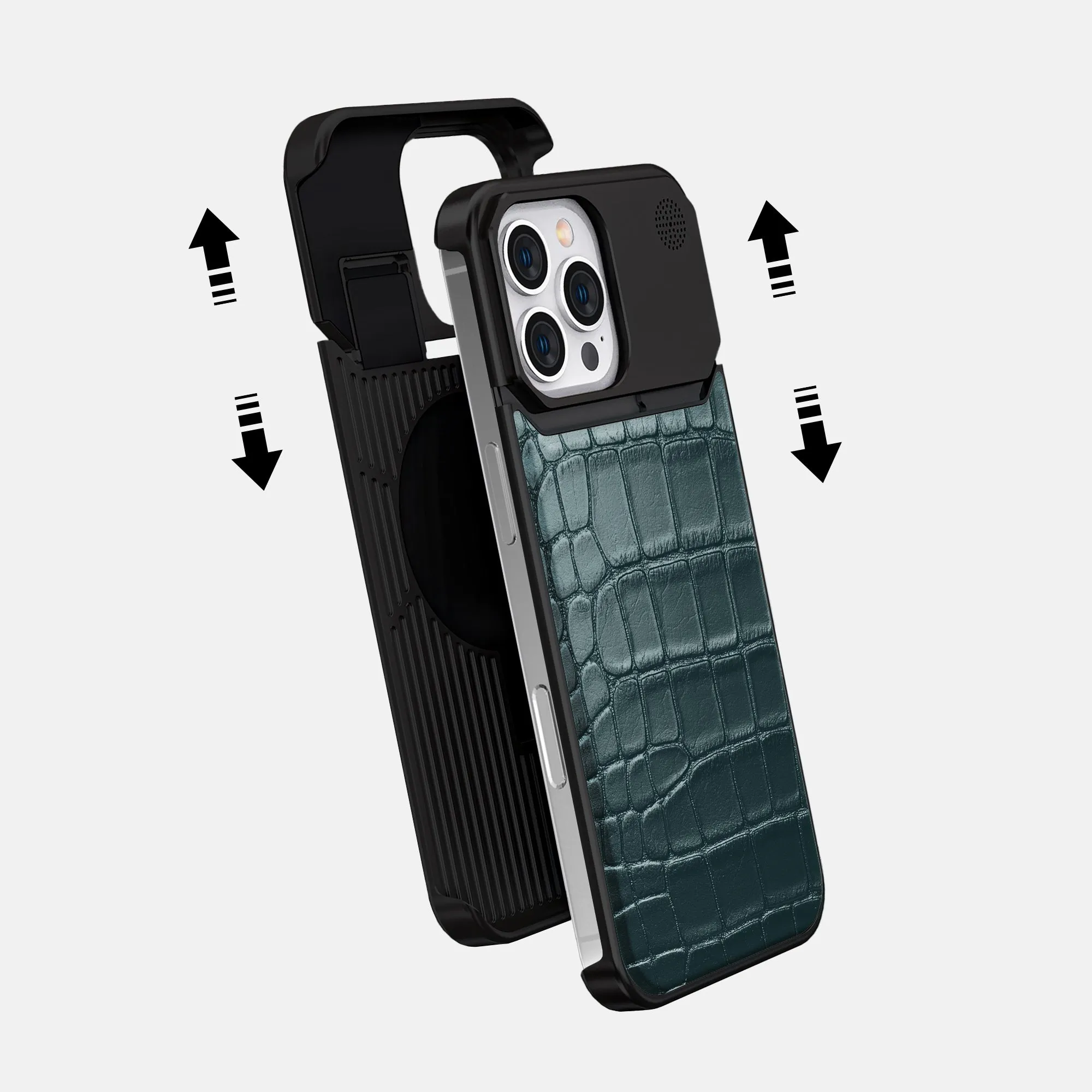 Hard Edge Stylish Finish Metal Case For iPhone 16 Pro Max In Metallic Alligator