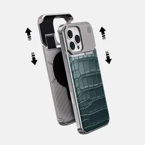 Metal Case For iPhone 16 Pro Max In Metallic Alligator Soft Design Hybrid Edge Finish