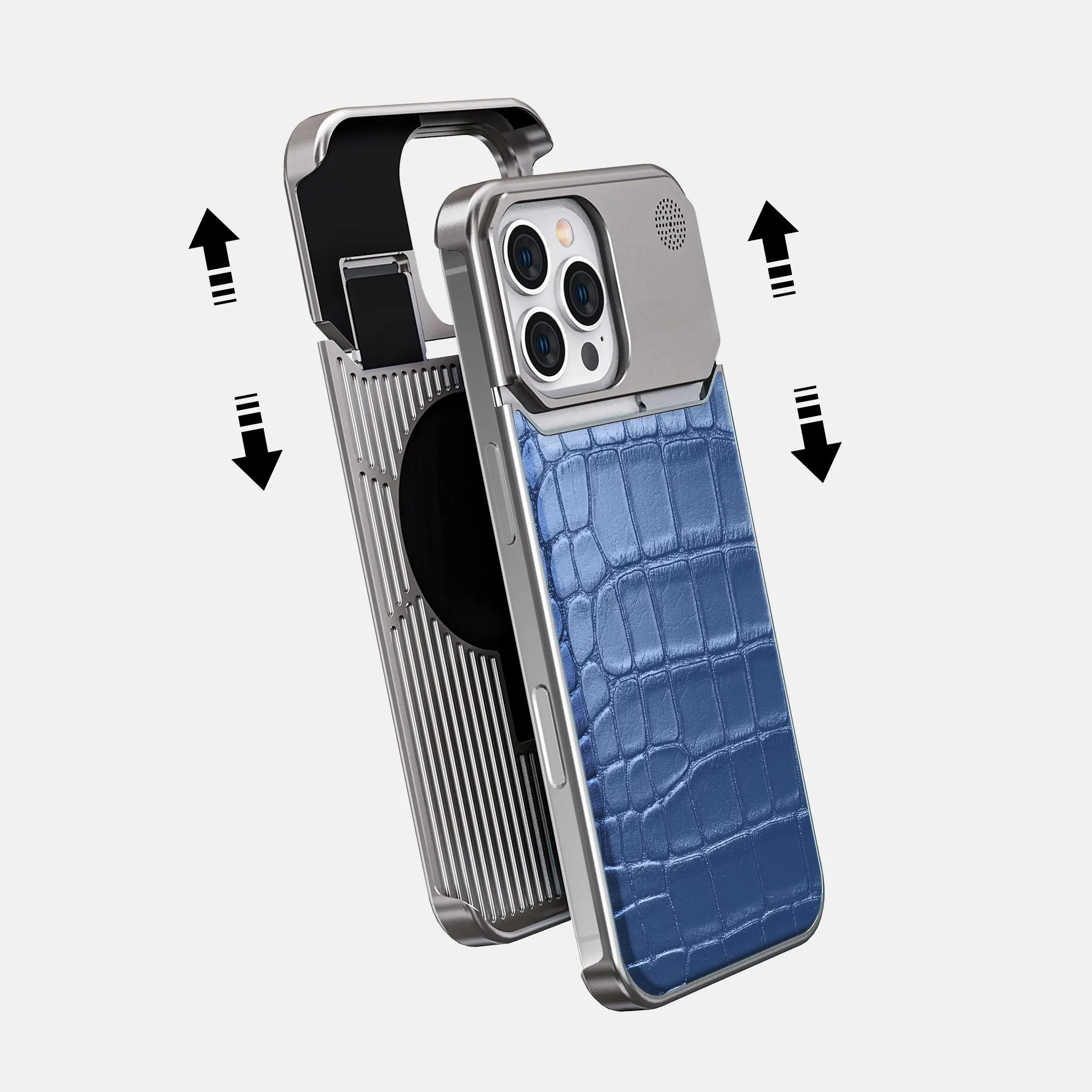 Metal Case For iPhone 16 Pro Max In Metallic Alligator Soft Interior