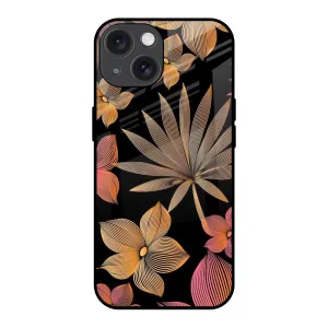Lines Pattern Flowers Glass Case for iPhone 15 Clear Surface Flexible Comfort