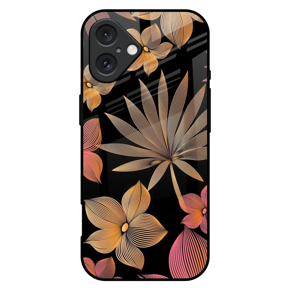 Lines Pattern Flowers Glass Case for iPhone 16 Plus Office use