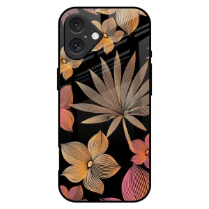 Lines Pattern Flowers Glass Case for iPhone 16 Plus Office use