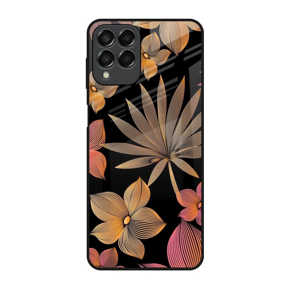 Vivid Detail Lines Pattern Flowers Glass Case for Samsung Galaxy M53 5G