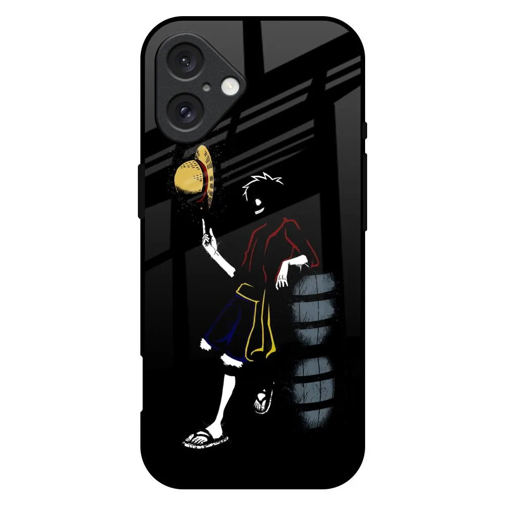 Luffy Line Art Glass Case for iPhone 16 Plus Durable Form