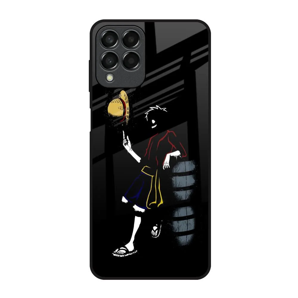 Luffy Line Art Glass Case for Samsung Galaxy M53 5G Clean Texture Wireless Compatible