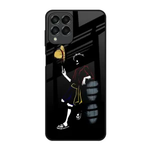 Luffy Line Art Glass Case for Samsung Galaxy M53 5G Clean Texture Wireless Compatible