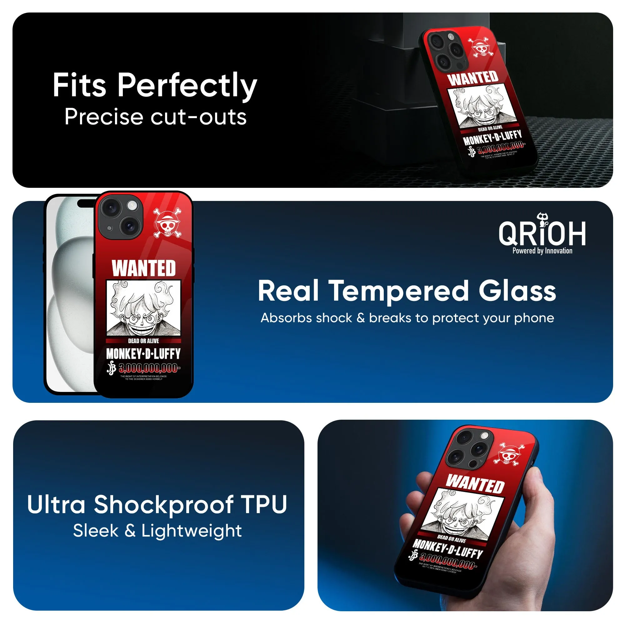 Flexible Comfort Luffy Wanted Glass Case for Apple iPhone 16e