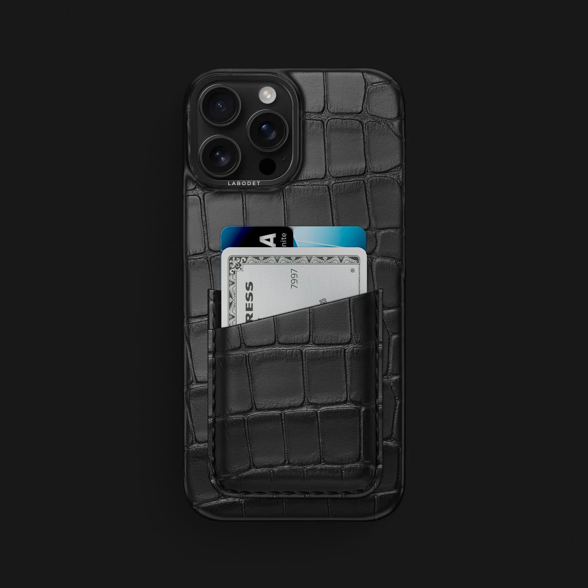 Double Card Case Edition Black For iPhone 16 Pro Max In Alligator Stylish Surface Design Slim Design