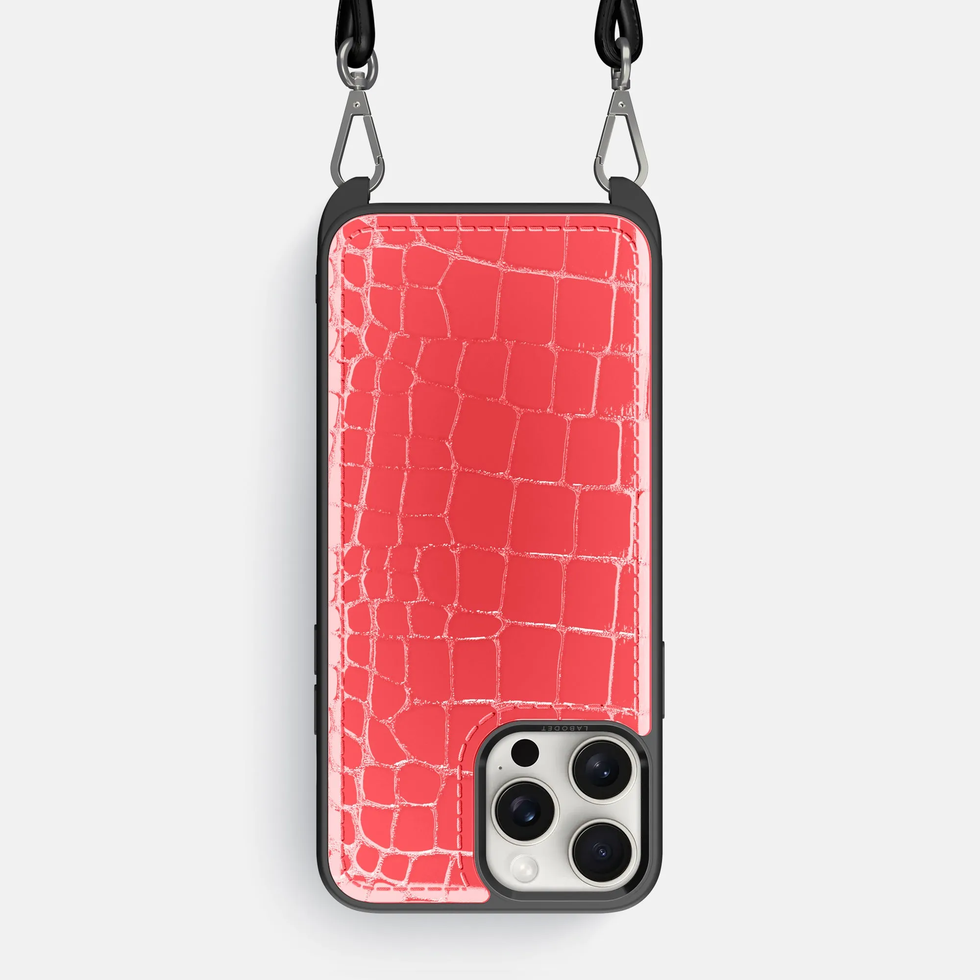 Glossy Pattern Smooth Touch Crossbody Sport Case For iPhone 16 Pro Max In Shiny Alligator
