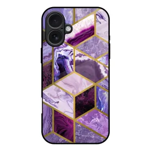Trendy Aesthetic Gloss Surface Layer Purple Rhombus Marble Glass Case for iPhone 17