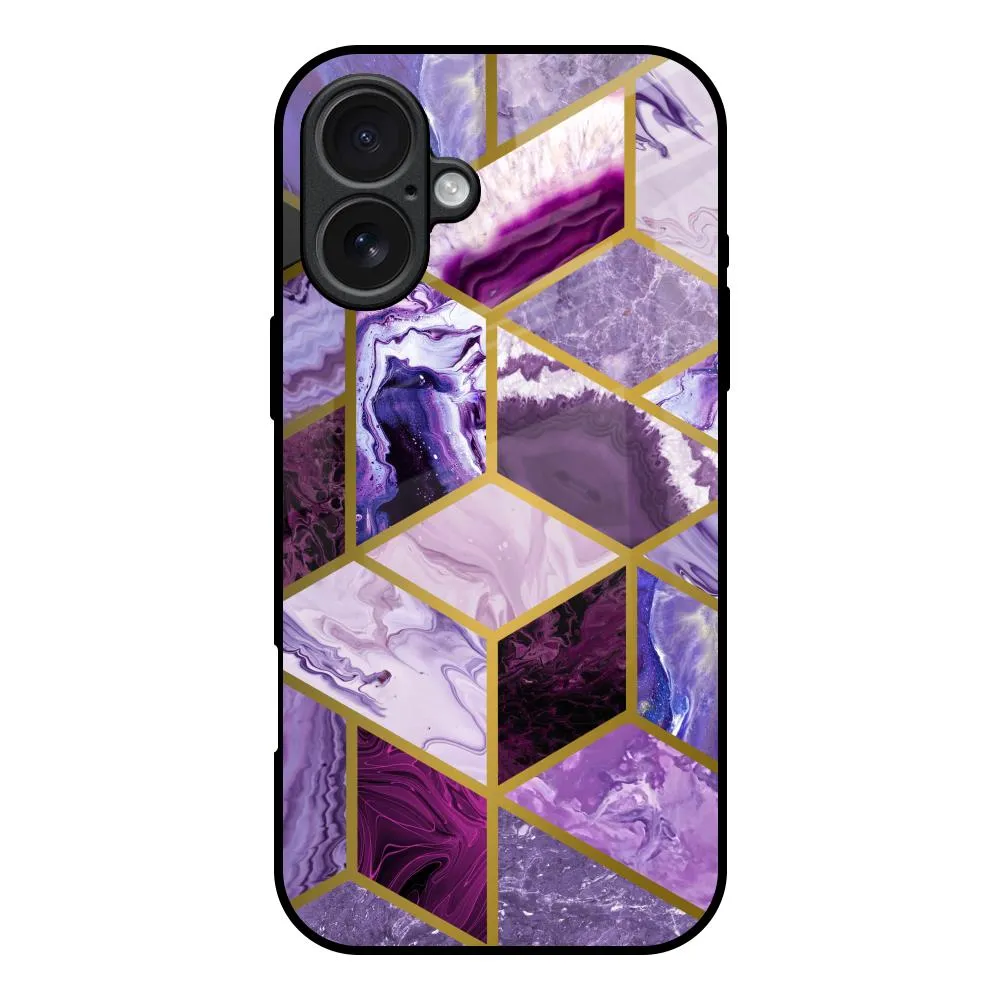 Trendy Aesthetic Gloss Surface Layer Purple Rhombus Marble Glass Case for iPhone 17