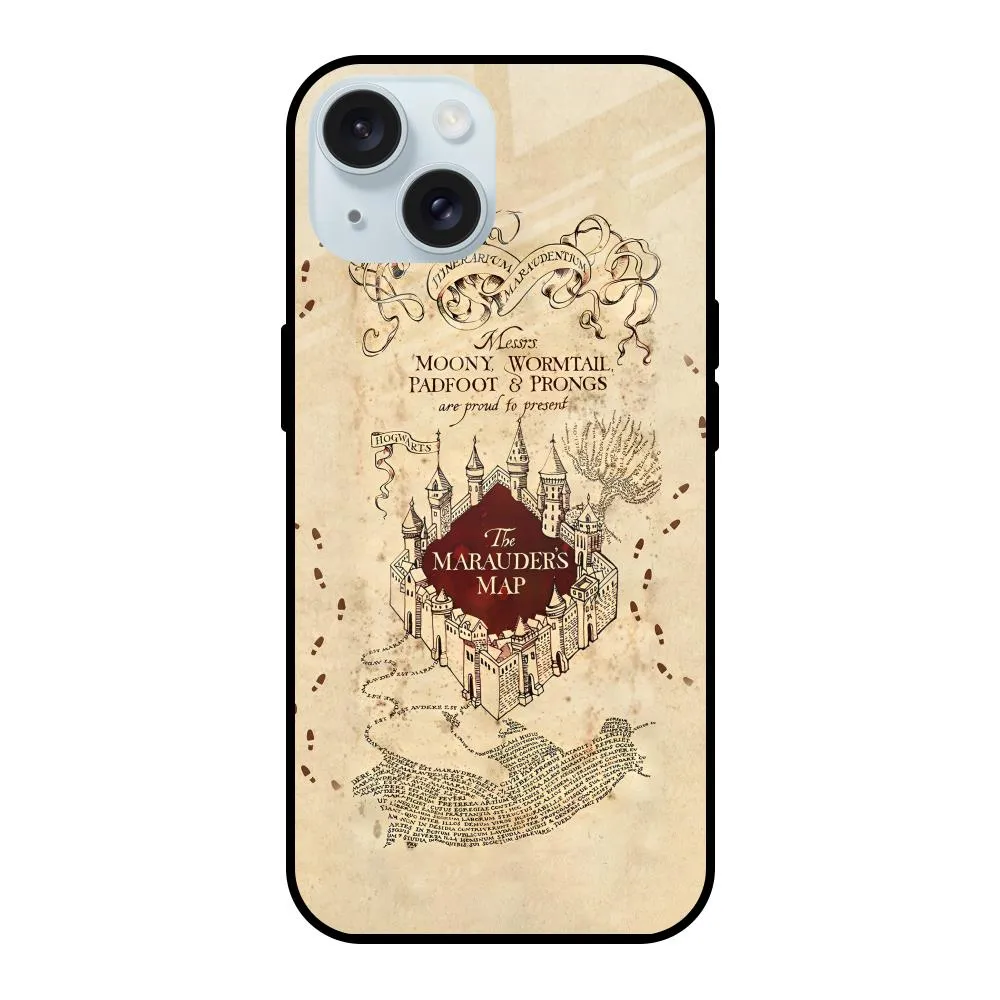 Modern Texture Magical Map Glass Case for iPhone 15