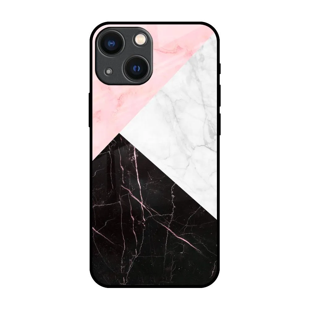 Marble Collage Art Glass Case For iPhone 14 Plus Rugged Pattern Texture Light Protection