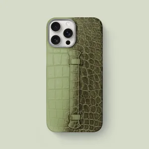 Center Handle Celadon Green For iPhone 16 Pro Max In Himalayan Crocodile Hybrid Protection Compact Frame
