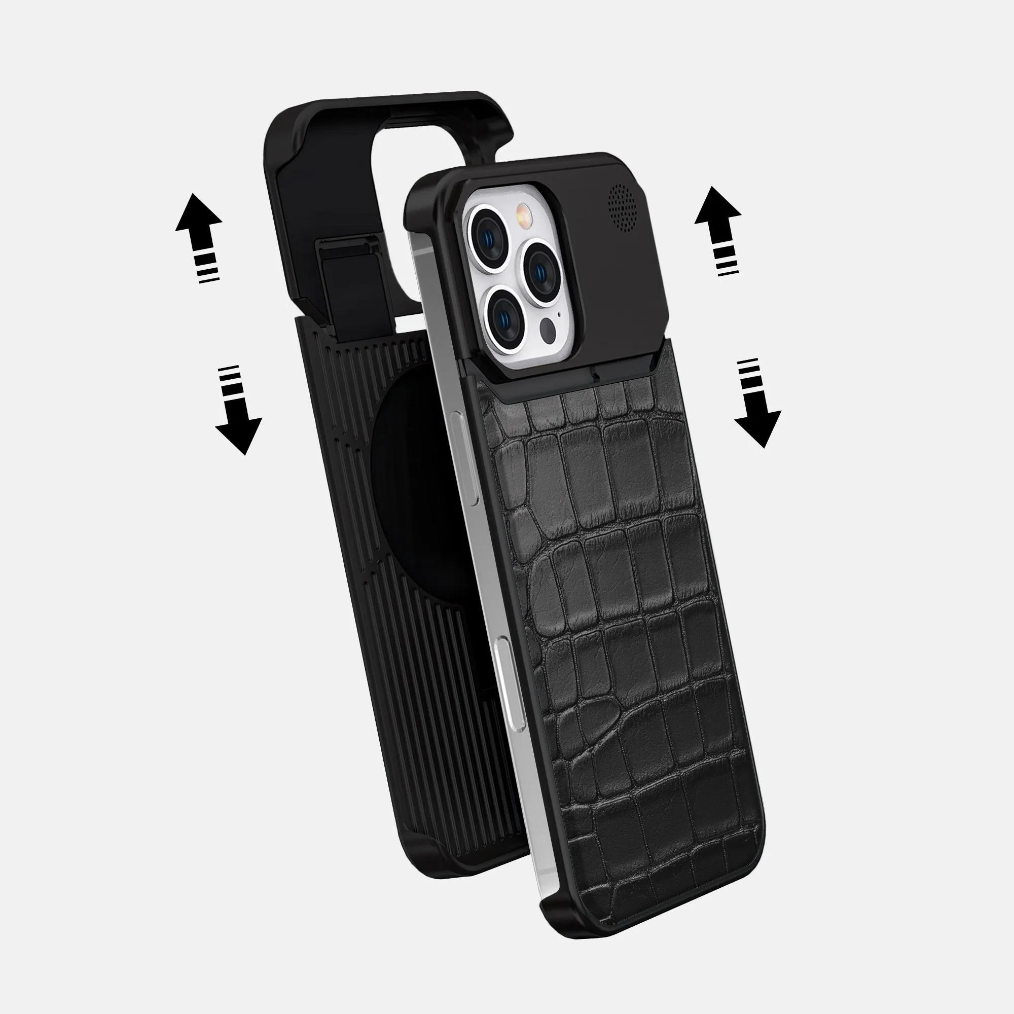 Premium Texture Layer Metal Case For iPhone 16 Pro Max In Alligator