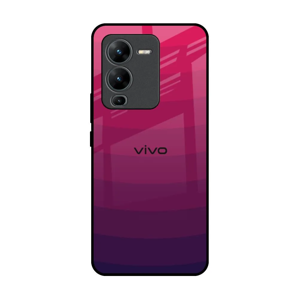 Premium Look Elegant Texture Wavy Pink Pattern Glass Case for Vivo V25 Pro