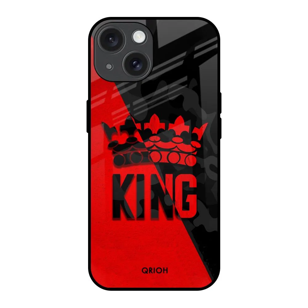 Stylish Layer Texture Comfort Build Layer I Am A King Glass Case for iPhone 15