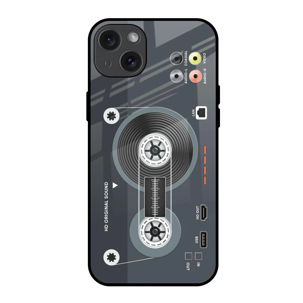 Retro Recorder Glass Case for iPhone 15 Plus Everyday Accessory