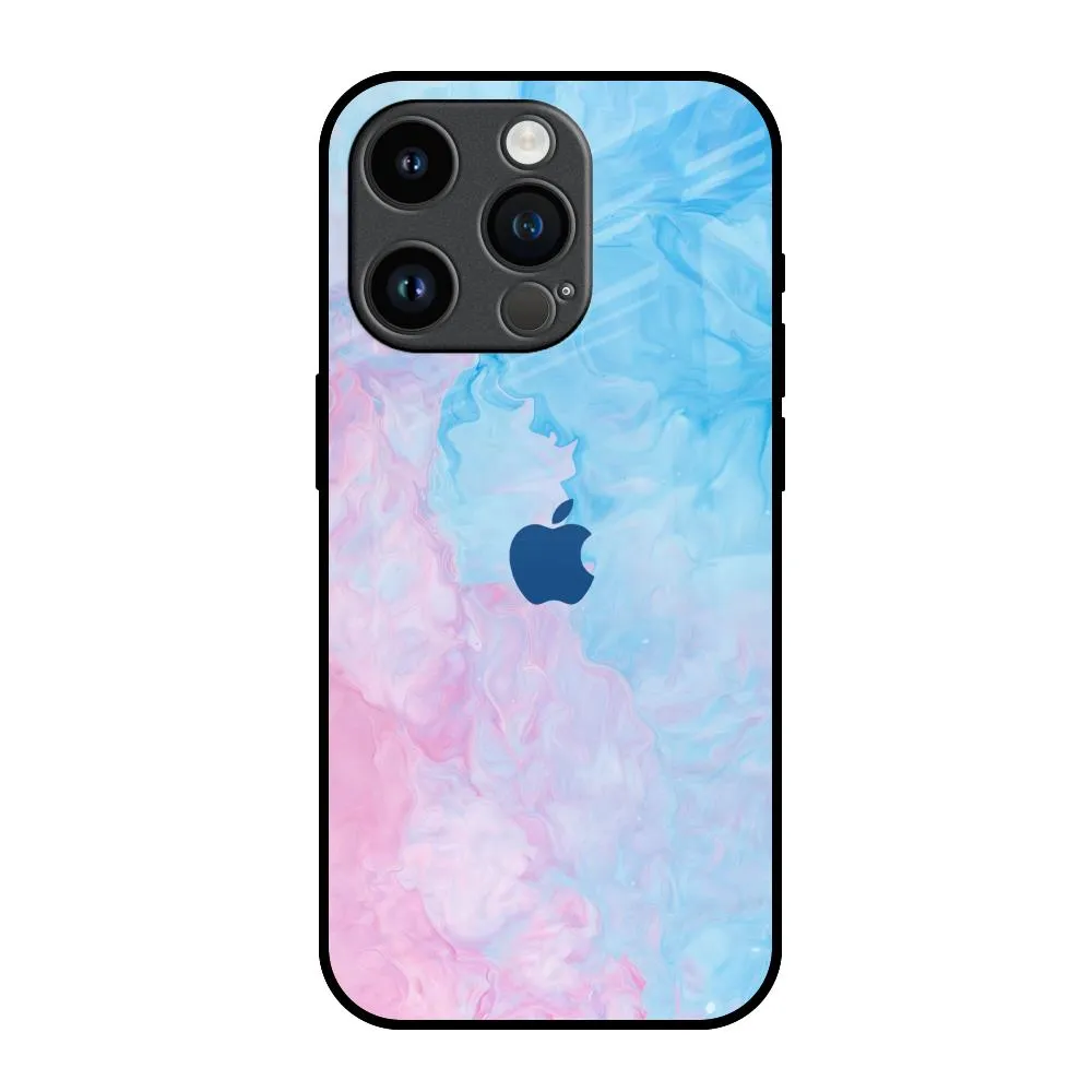 Fashion Choice Transparent Edge Mixed Watercolor Glass Case for iPhone 14 Pro