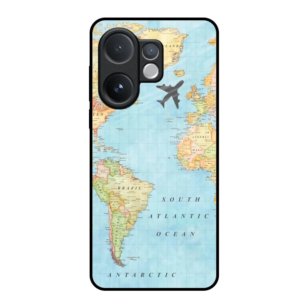 Simple Finish Travel Map Glass Case for Vivo V60 5G