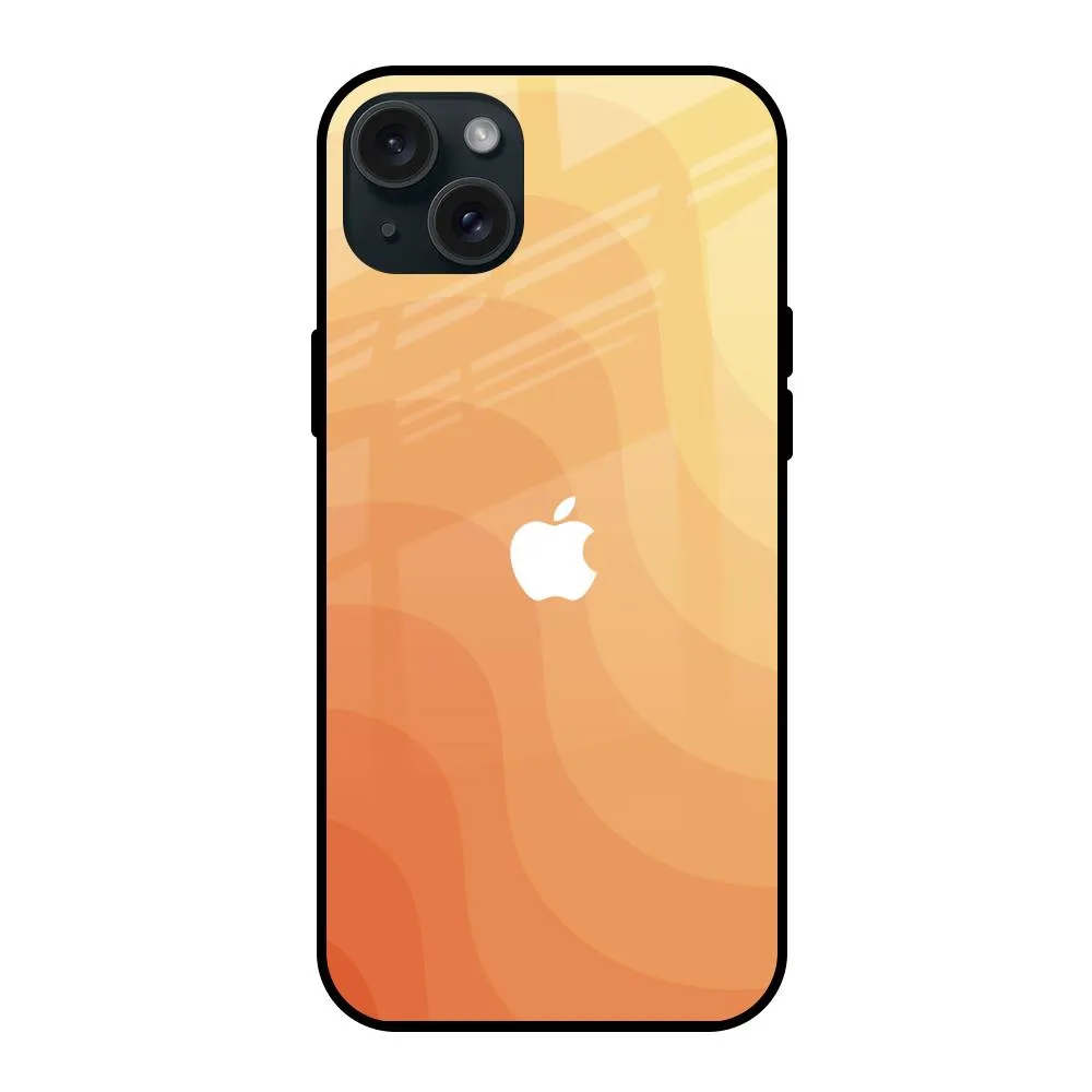 Orange Curve Pattern Glass Case for iPhone 15 Plus Classic Grip