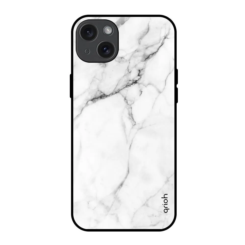 Modern White Marble Glass Case for iPhone 15 Plus Travel Essential