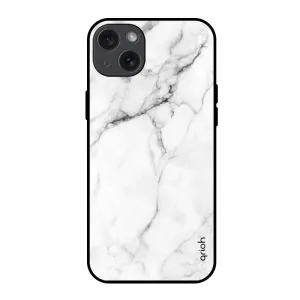 Modern White Marble Glass Case for iPhone 15 Plus Travel Essential