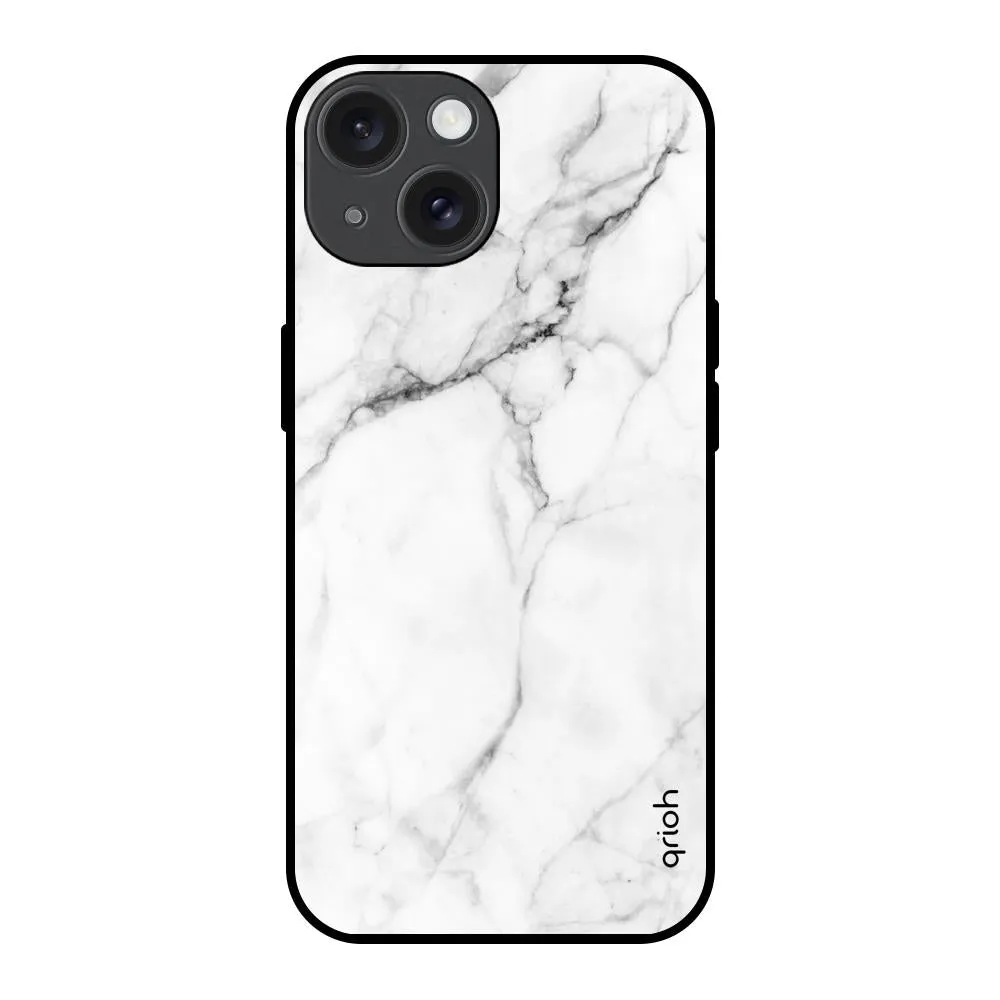 Light Protection Durable Texture Finish Modern White Marble Glass Case for iPhone 15