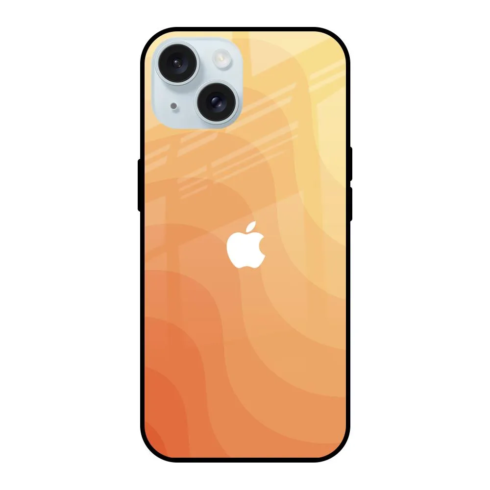 Orange Curve Pattern Glass Case for iPhone 15 Flexible Design