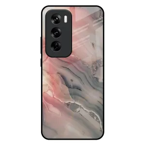 Pink And Grey Marble Glass Case For Oppo Reno 12 Pro 5G Compact Pattern Comfort Fit Edge