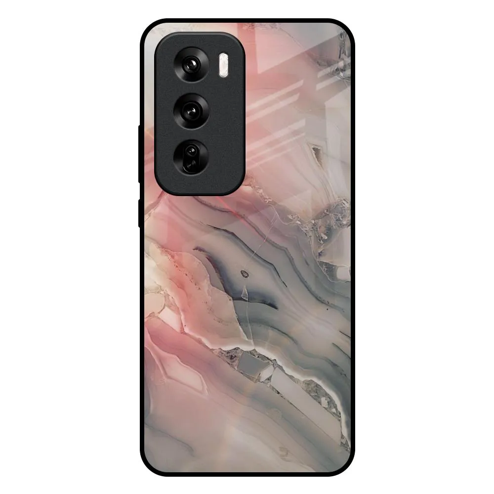 Pink And Grey Marble Glass Case For Oppo Reno 12 Pro 5G Compact Pattern Comfort Fit Edge